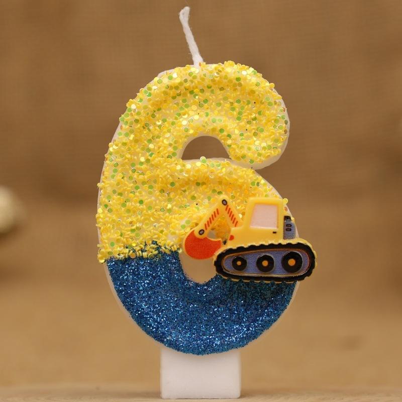 Creative Engineering Car Excavator Digital Birthday Candle Cake Decoration Handmade Birthday Candle