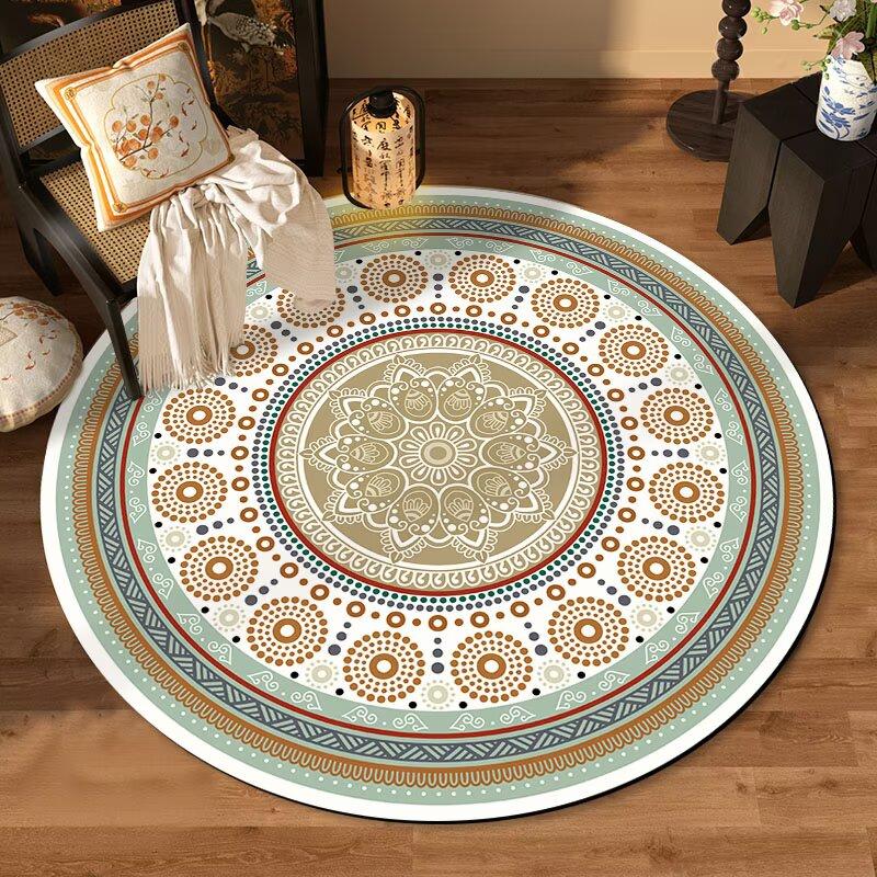 

Round Datura Flower Carpet Black White Bedroom Decoration Chair Mat Non-slip Cloakroom Lounge Rugs Entrance Floor Mat Washable 60*60cm