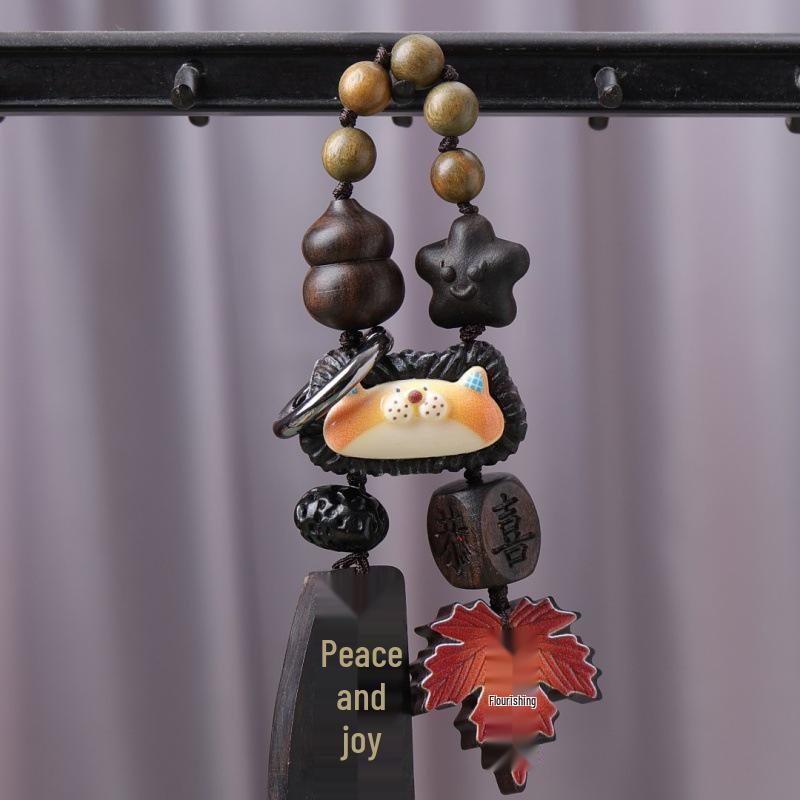 Golden Sandalwood Cute Star Gourd Car Pendant for Peace