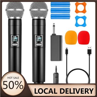 Wireless Microphone Karaoke Dual Handheld Dynamic Microphone with Rechargeable Receiver for Wedding Party Speech Church Club