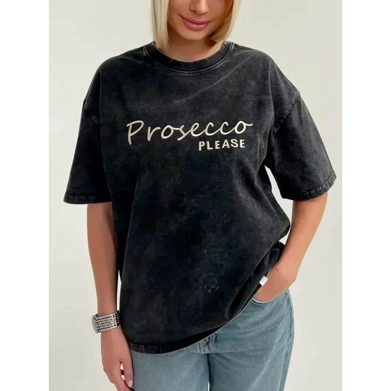 European and American Retro Old Washed Black Letters Print Cotton T-shirt Letter Printed Loose T-shirt