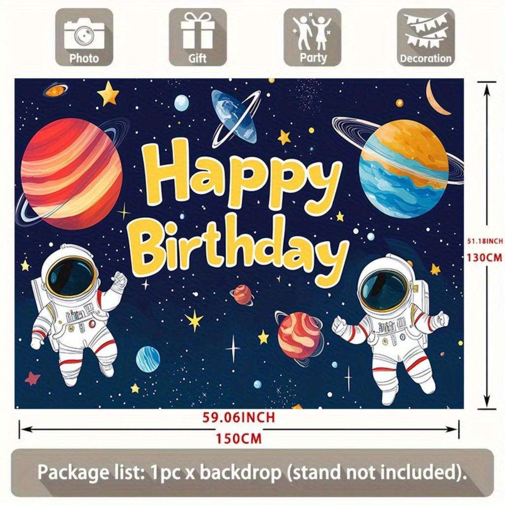 2D flat surface 1-piece space-themed photography backdrop fabric suitable for decoration at birthday parties