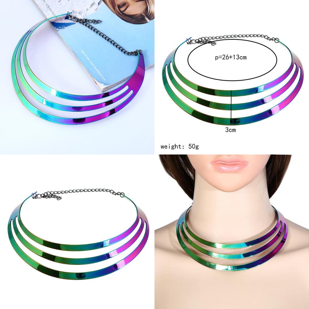 Layer Multi Metal Collar Necklace With Gradient Design For Unisex Gifting Wear