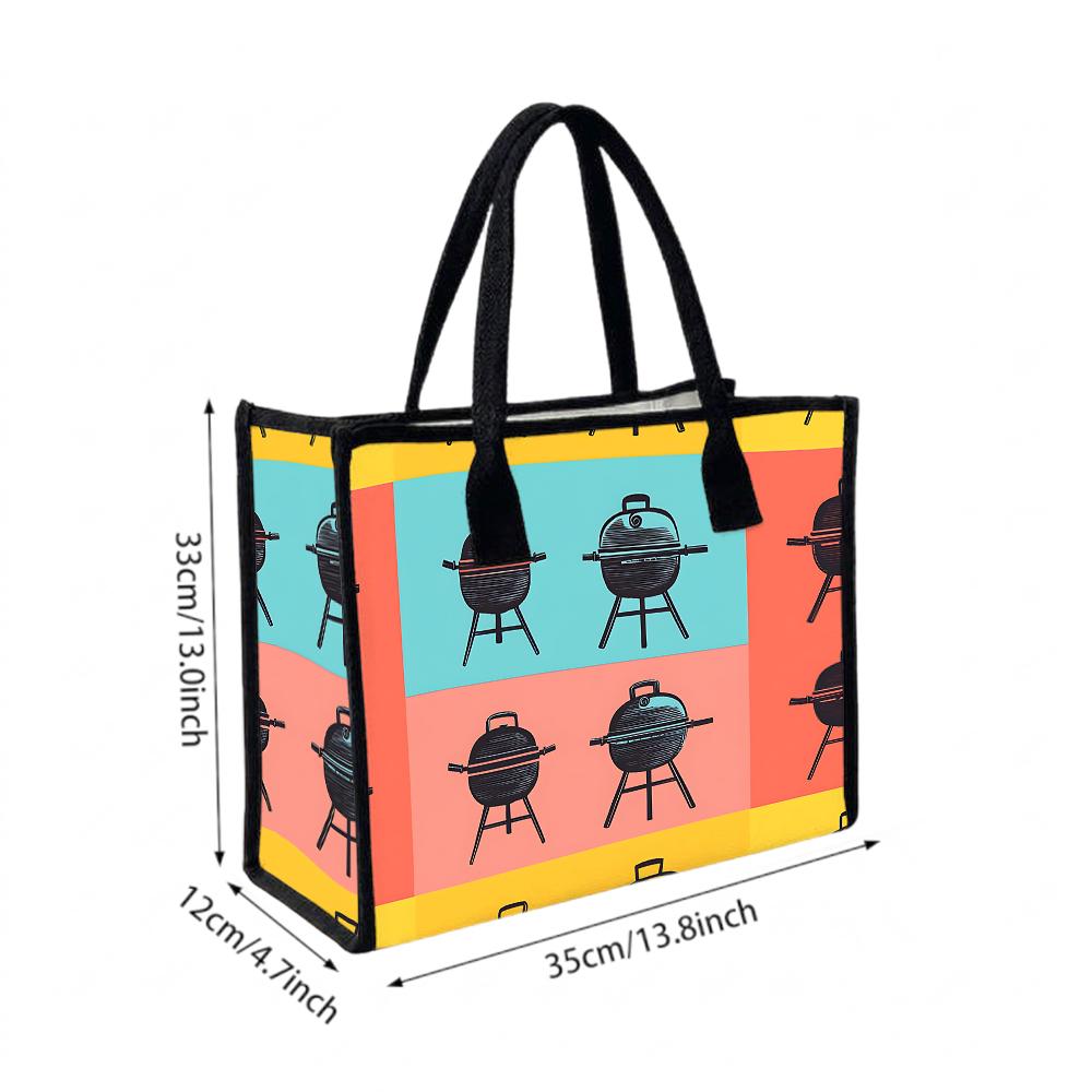 Cute Grill Pattern Tote Bag Portable Durable Casual Daily Outdoor Travel Handbag for Women