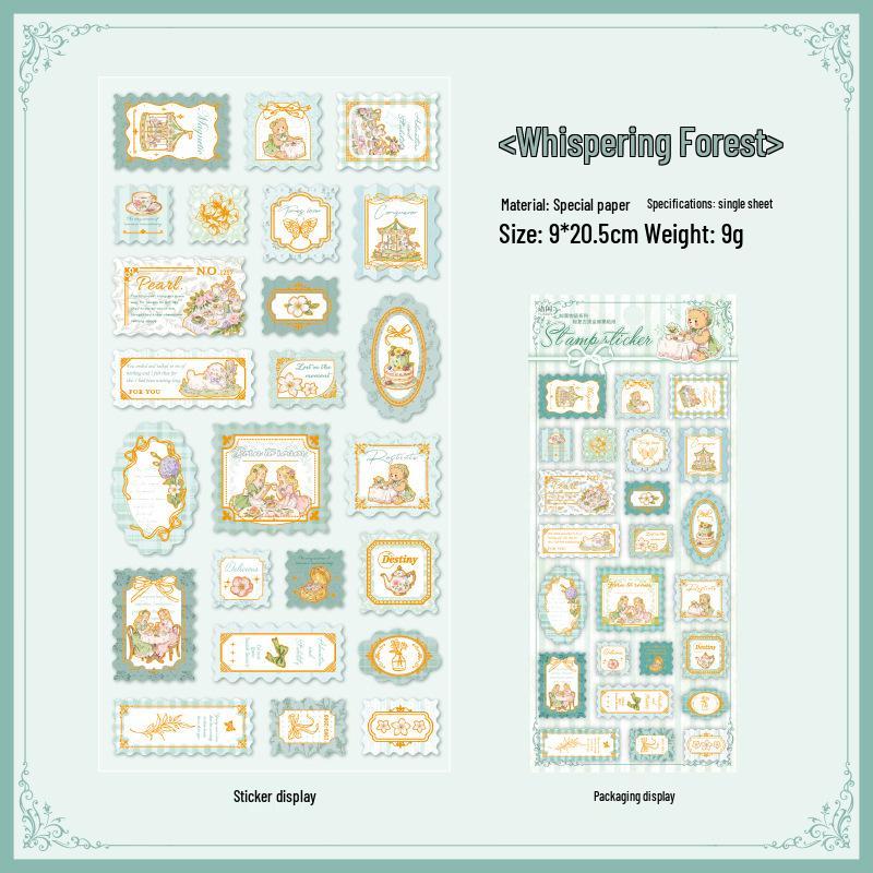 Yuxian Retro Hot Stamping Embossed Stickers - Stamp Story Series Journal DIY Decor (Single Sheet)