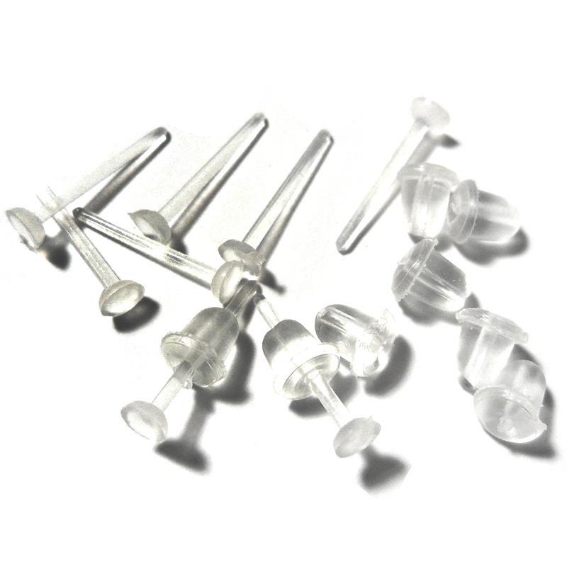 50pcs Invisible Plastic Earrings Blank Pins Stud Tiny Head Findings Back Post Earnuts Pad Nickel