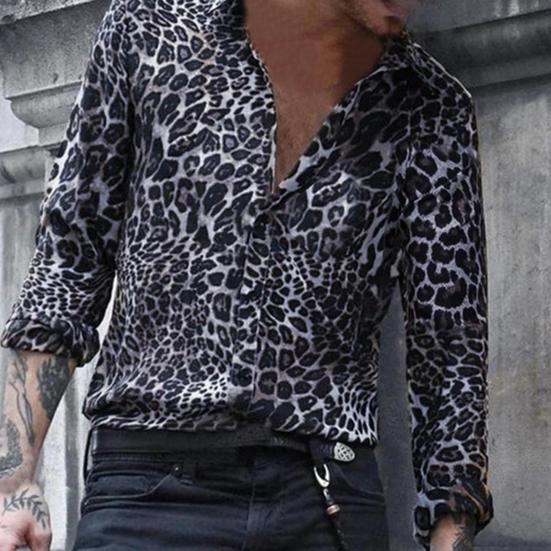 Turn-down Collar Shirt Lightweight Plus Size Leopard Print Shirt Top Streetwear