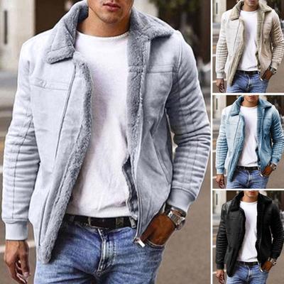 Men Winter Coat Zipper Fleece Solid Color Thick Turn-down Collar Keep Warm