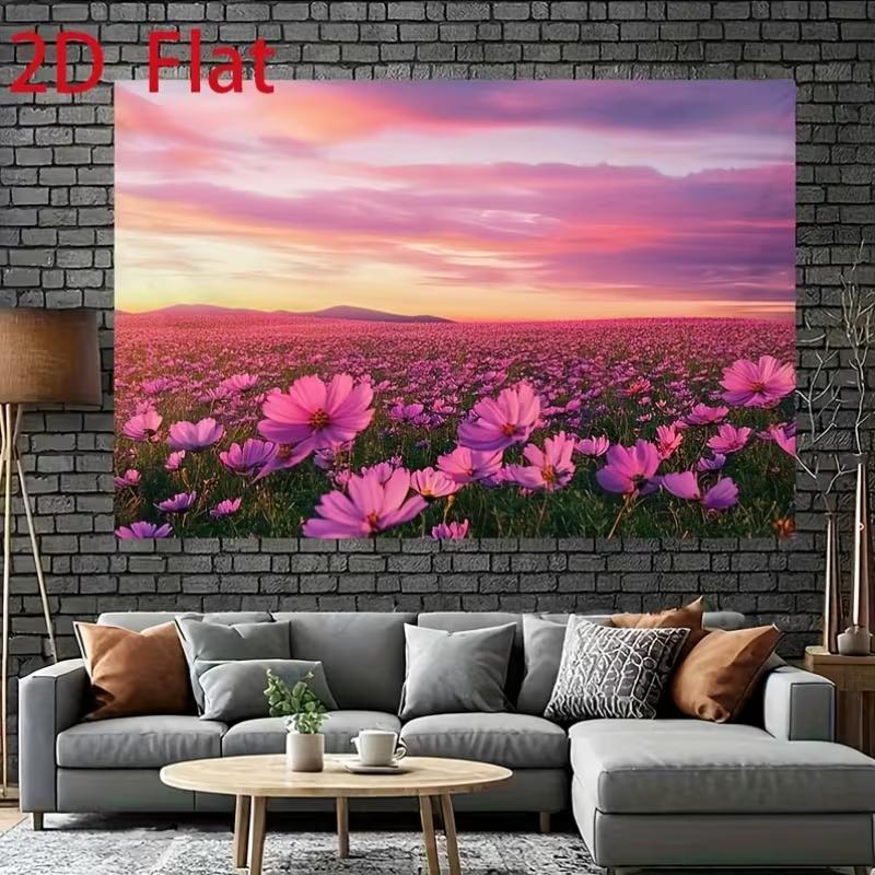 2D Sunset Pink Flower Scenic Backdrop for Studio Decoration