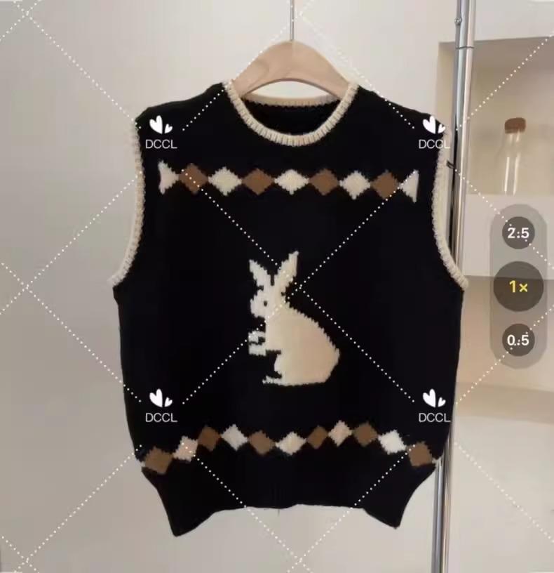 Women's Japanese Retro Diamond Rabbit Knit Vest - College Style Cardigan for Spring & Autumn
