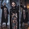 Tattered Skeleton Robe Costume Full-Length Skeletal Print Halloween
