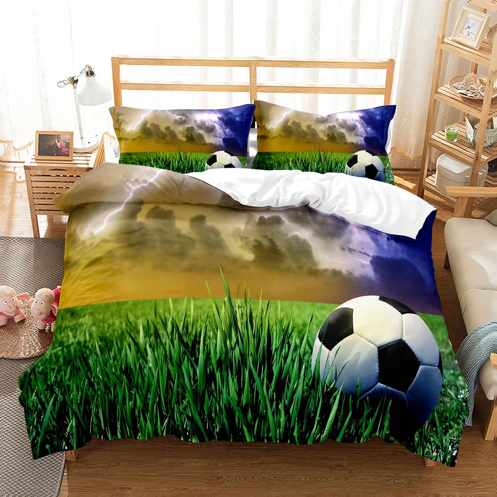 Soccer Duvet Cover Set King Queen Size Sport Theme Bedding Set For Kids Boys Girls Comforter Cover With Pillowcase Bedroom Decor