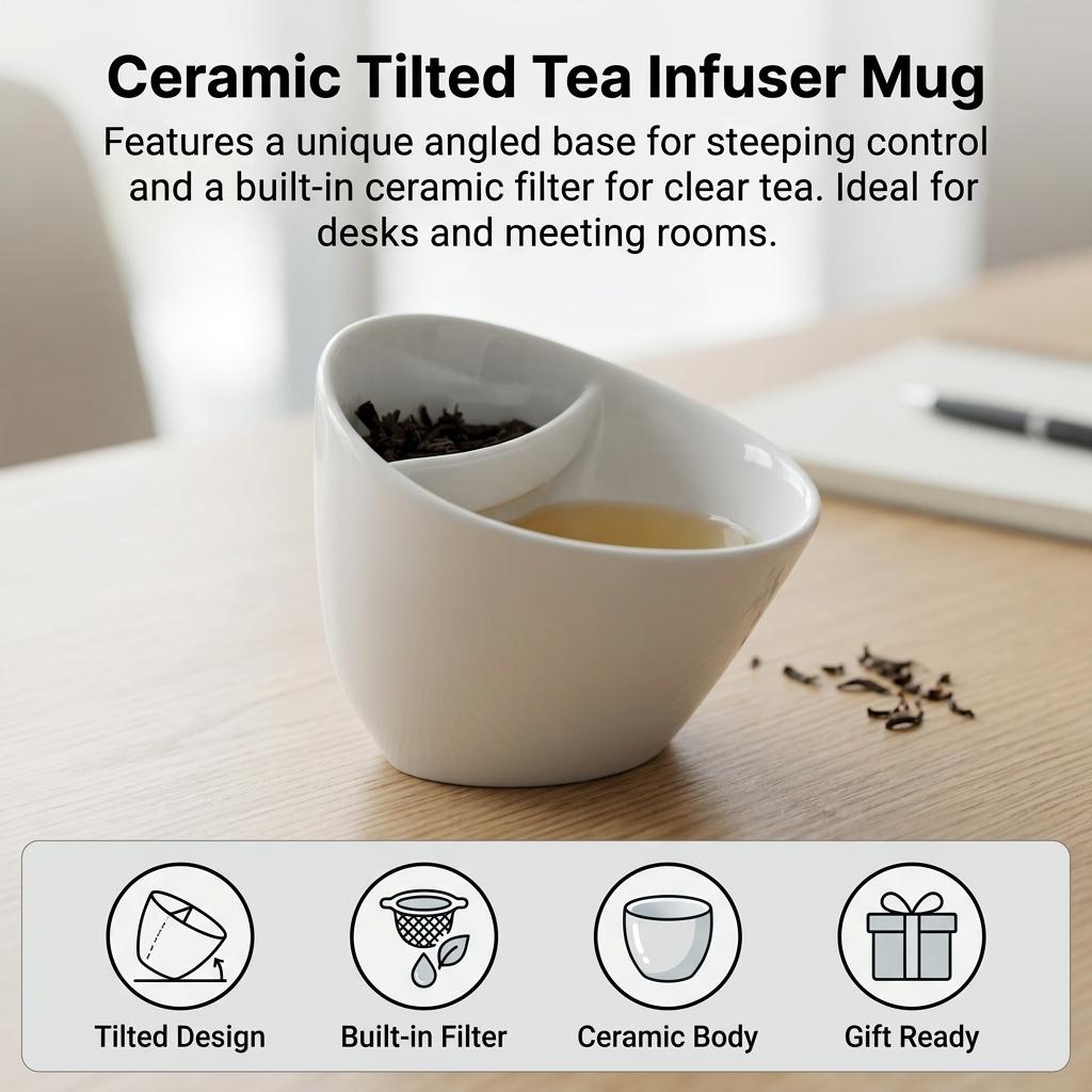 1pc Tilted Tea Infuser Mug Creative Ceramic Tea Cup for Office Employees Business Gifts 350ml Strainer Durable Elegant