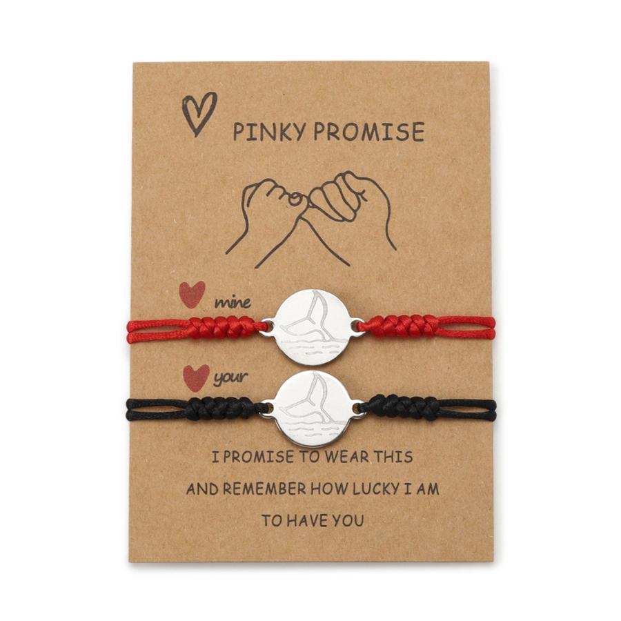 Noter Romantic 2Pcs Paired Couple Bracelet Handmade Braided Red String Braslet Stainless Steel Whale Tail Charm Love Braclet