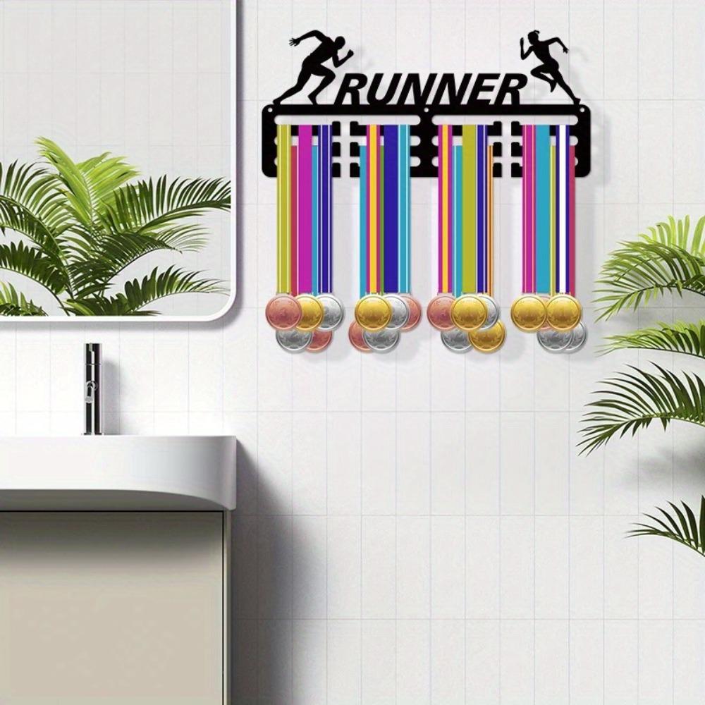 Metal Wall Mounted Medal Holder Black 11.4x5.1 Inch for Race Marathon Achievements Home Decor