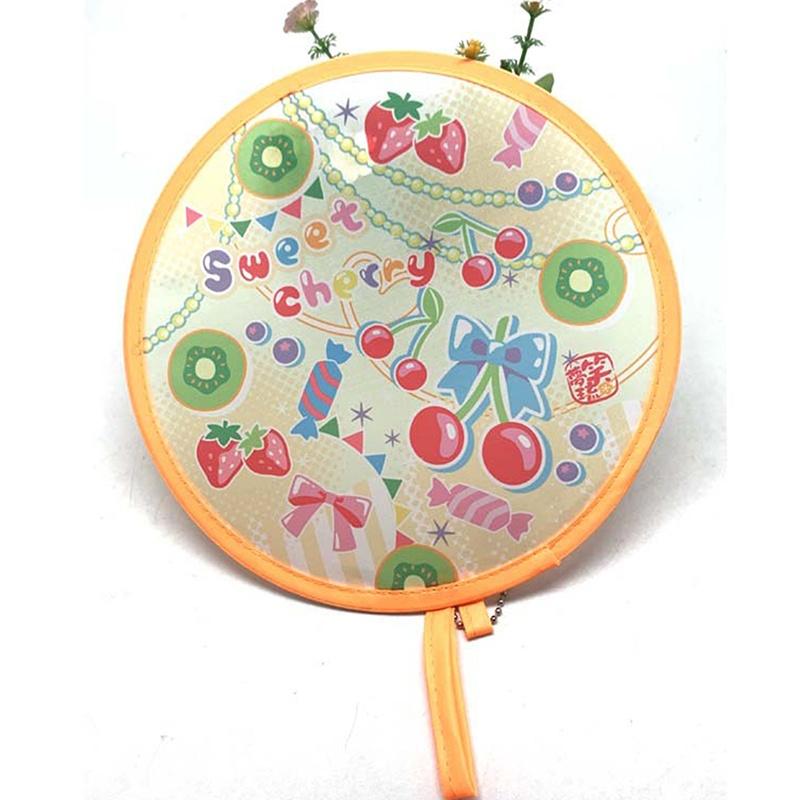 Foldable Round Hand Fan Bright Cartoon Prints Portable Hanging Chain Lightweight Cooling Fan for Kids Birthday Party Favor