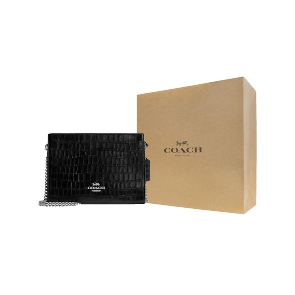 Coach Slim 20 Top Zip Closure Crocodile Embossed Leather Shoulder Crossbody Bag Small Women bags Black CR237-SVBK
