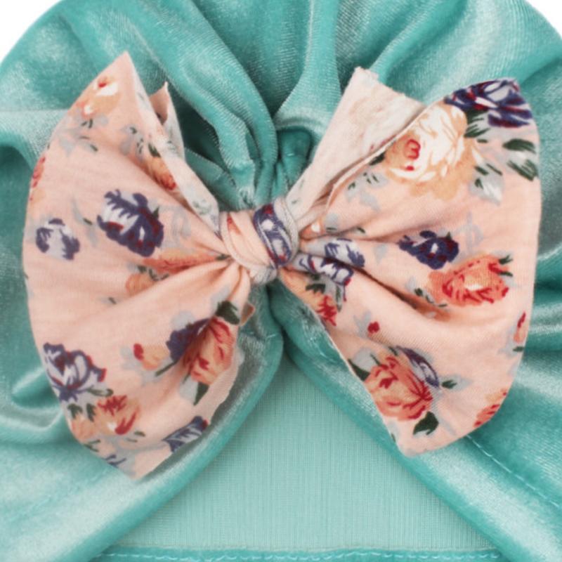 Flower Big Bowknot Baby Hat Soft Velvet Baby Girls Hat Bonnet Spring Infant Toddler Turban Cap Beanie Kids Hat