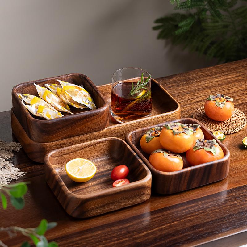 Acacia Round Dried Fruit Dessert Plate Household Solid Wood Tray Serving Platter Pizza Plate Fruit Plate Dessert Snacks Tray