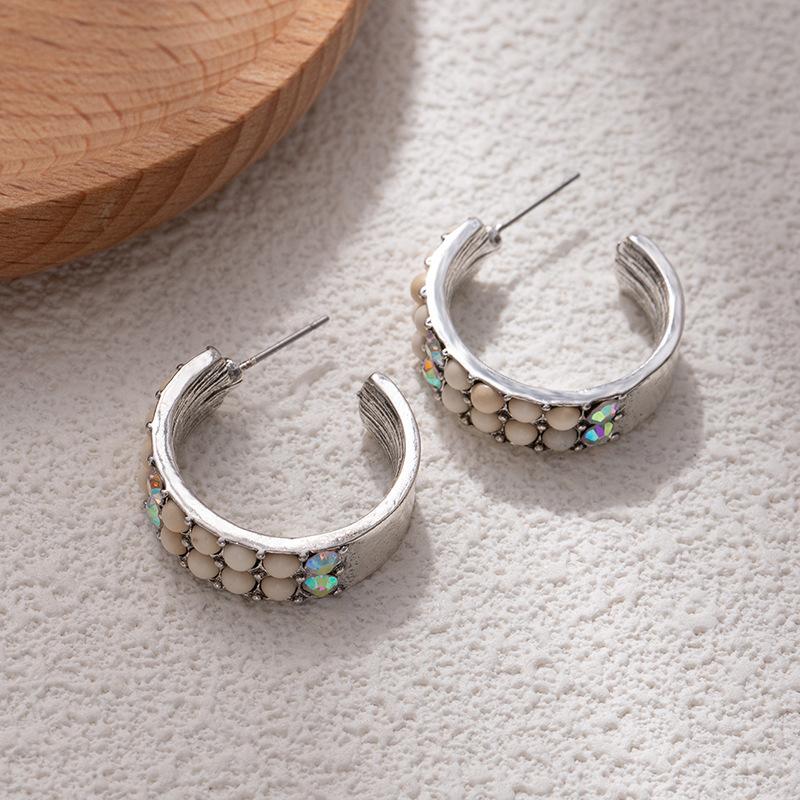 Западный этнический стиль Ретро Преувеличенные серьги-гвоздики С-образной формы Женские серьги в богемном стиле Высококлассный вид Цветные серьги с бирюзой