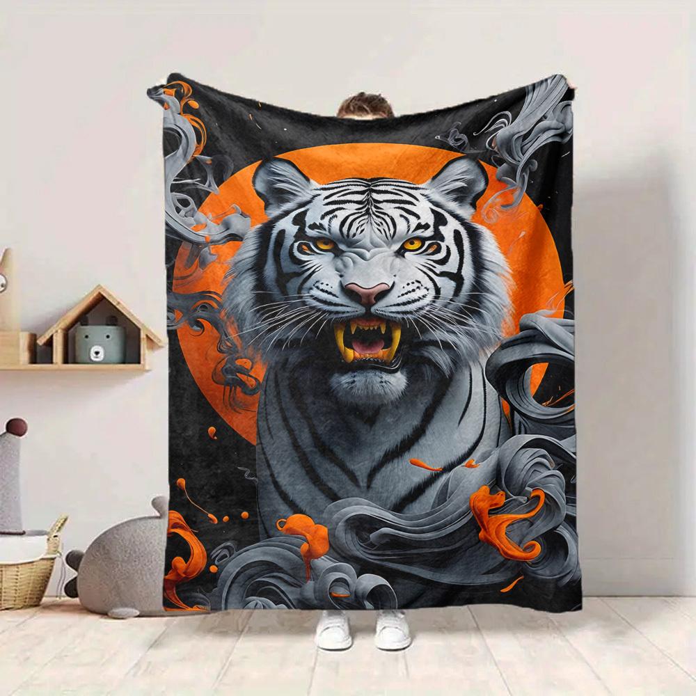 1pc Tiger Print Blanket Lightweight Flannel Blanket Throw Blanket For Sofa, Bed, Travel, Camping Yy2509026190