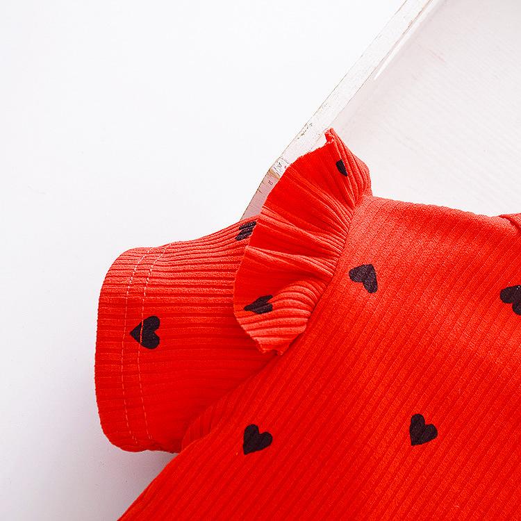 Summer Baby Girls Dress Heart Leaves Applique Patchwork Sundress with Ruffle Hem for Toddlers 1-3 Years