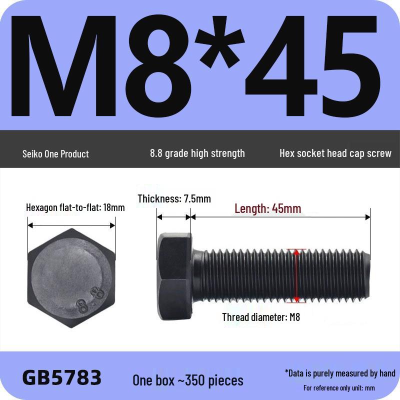 Black High-Strength Grade 8.8 Hex Bolt Screw Set (M4-M12)