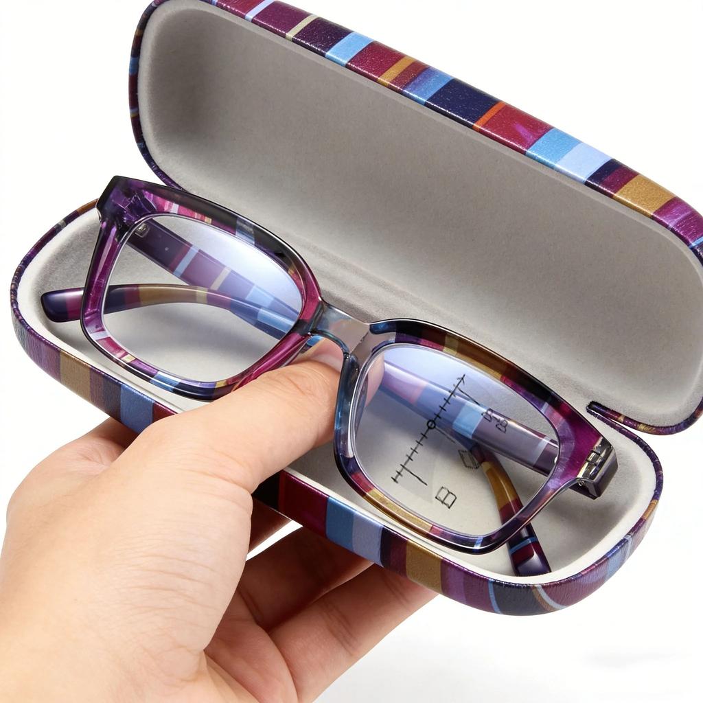Unisex Fashionable Multifocal Presbyopia Glasses Fashionable Striped Frame Blue Light Blocking Glasses for Farsightedness +4.0