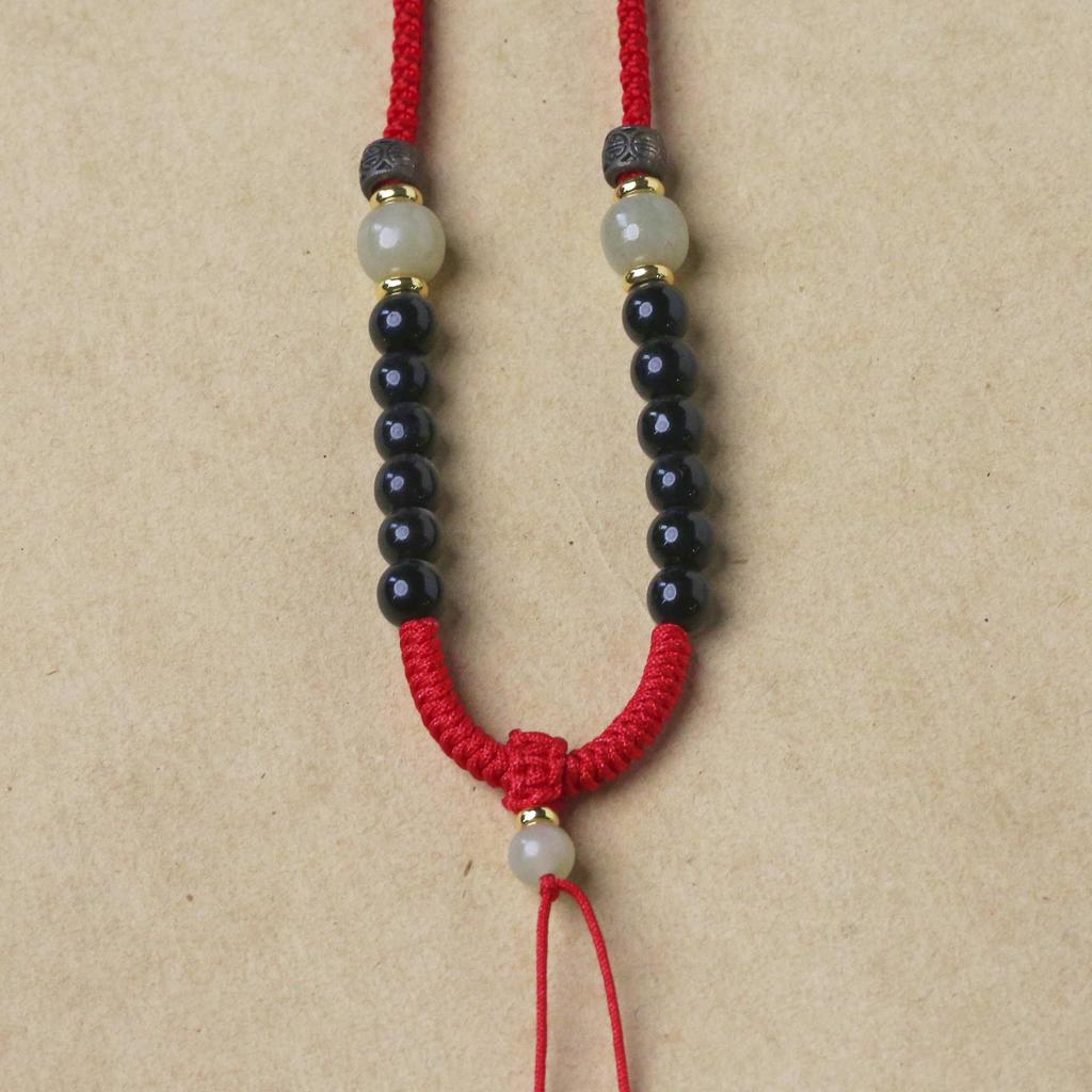 925 Sterling Silver Cinnabar Agate & Hetian Jade Handmade Pendant Necklace