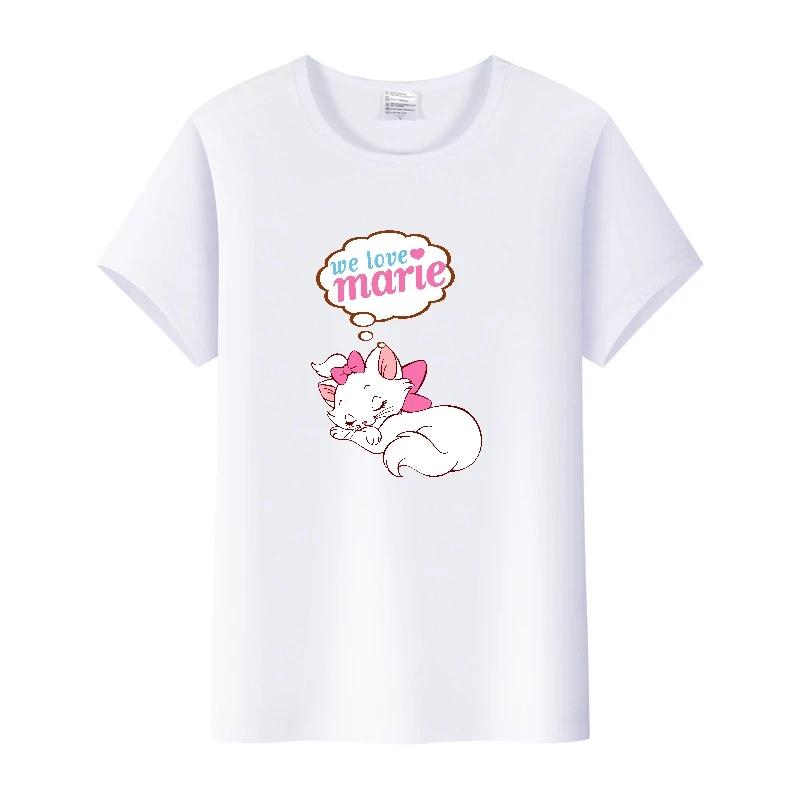 Cute Disney Marie Cat Cartoon Women Tees Summer Tops Aesthetic White Short Sleeve Girl T-Shirts Plus Size Clothing Mens Blouses