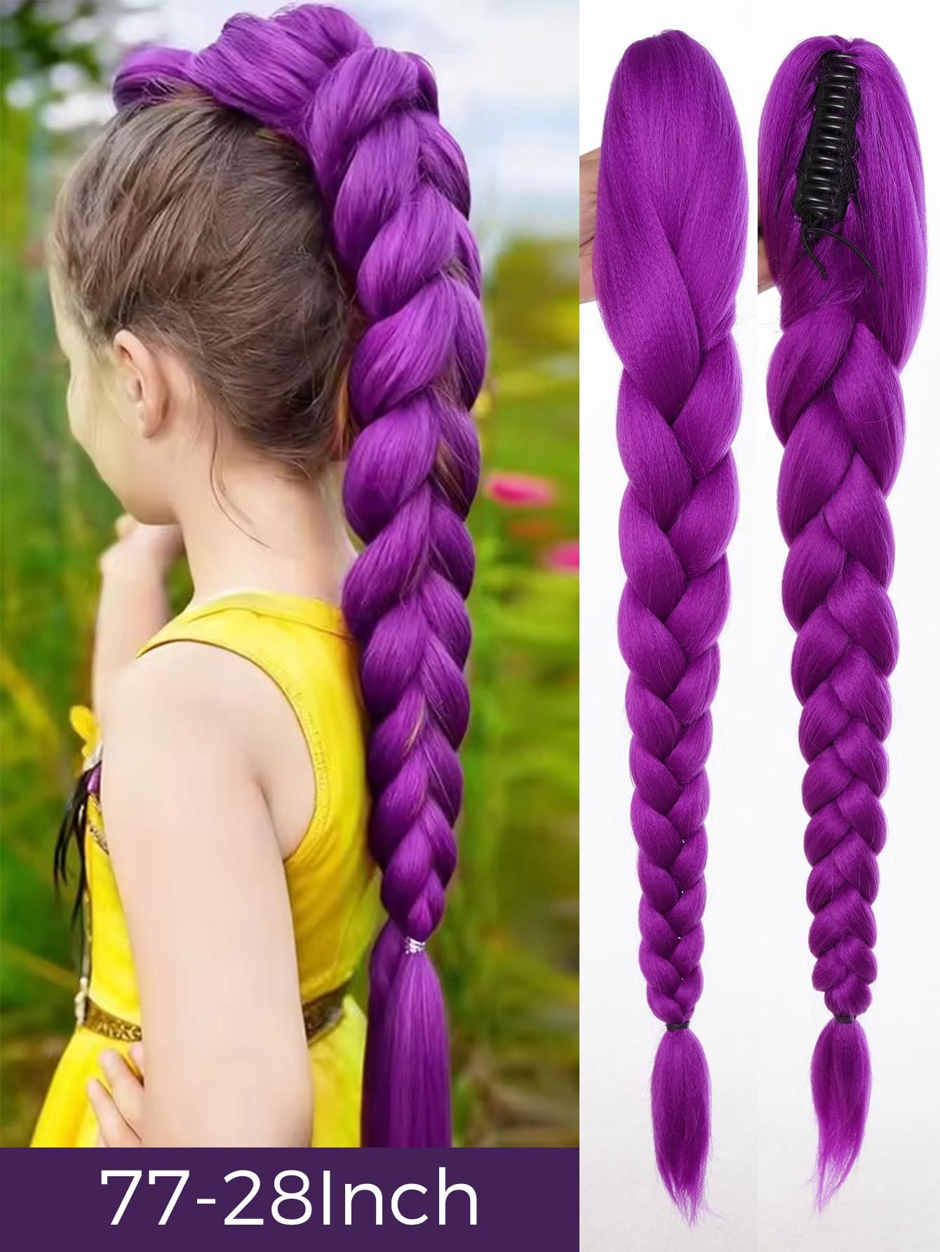 32-inch Gevlochten Paars Haar Paardenstaart met Glitters Haar Pruik Super Extensions Glanzend Glitters Haar voor Kinderen Kerstmis Cosplay Rumi Haar