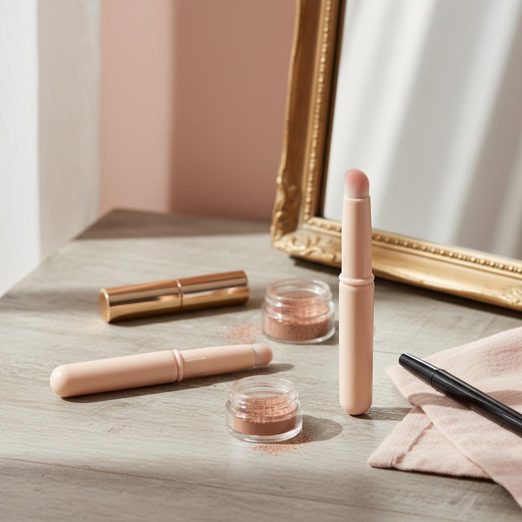 Lip Brush With Cover Soft Synthetic Bristles Portable Makeup Tool For Lip Contouring And Blending Nude Pink