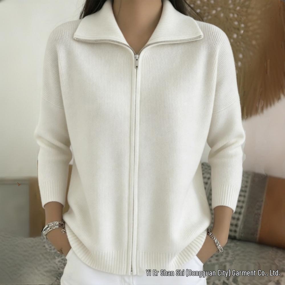 Autumn/Winter 2026 Women's Zipper Knit Cardigan - European & American Casual Fashion
