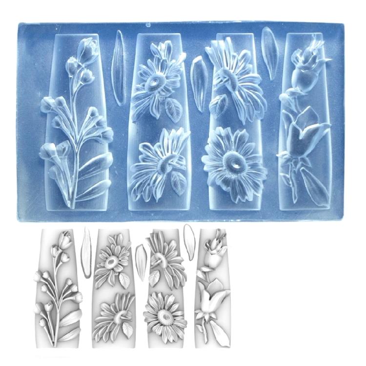 Beautiful 3D Floral Nail Art Silicone Mold Elegant Carving Flower Nail Art Accessory Mold for DIY Resin Designs