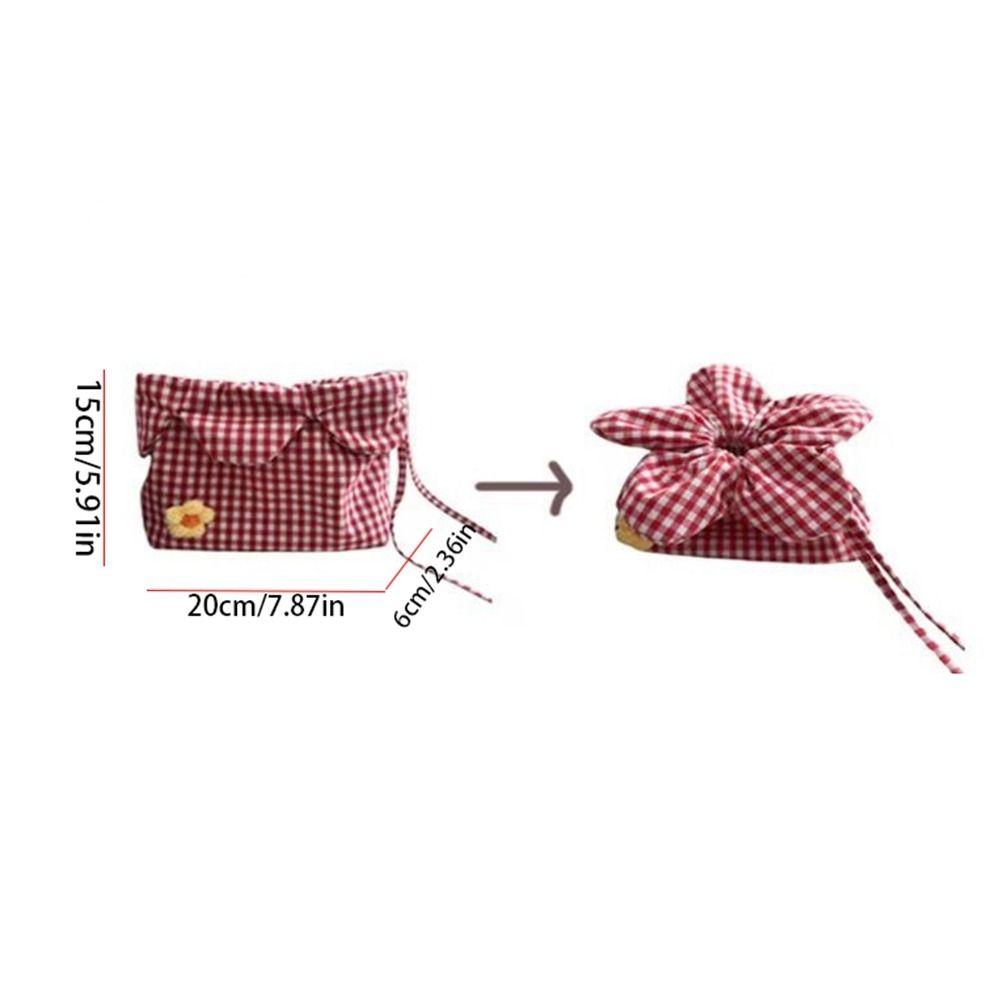 Korean Style Flower Handbag Printing Shoulder Bags Casual Plaid Drawstring Bag  Student