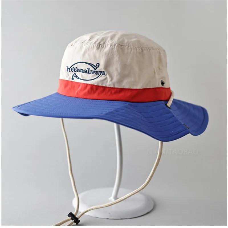 Cappello a Secchiello da Montagna Estivo all'Aperto Stile Giapponese Retro da Donna Primavera Asciugatura Rapida Ciclismo Pescatore Protezione Solare Impermeabile con Corda