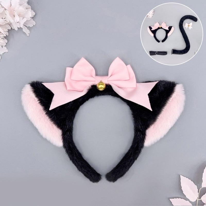 Kitten Cosplay Costume Animal Ear Headband Bowknot Tail for Women Girl Halloween Role Play Animal Outfit Accessories