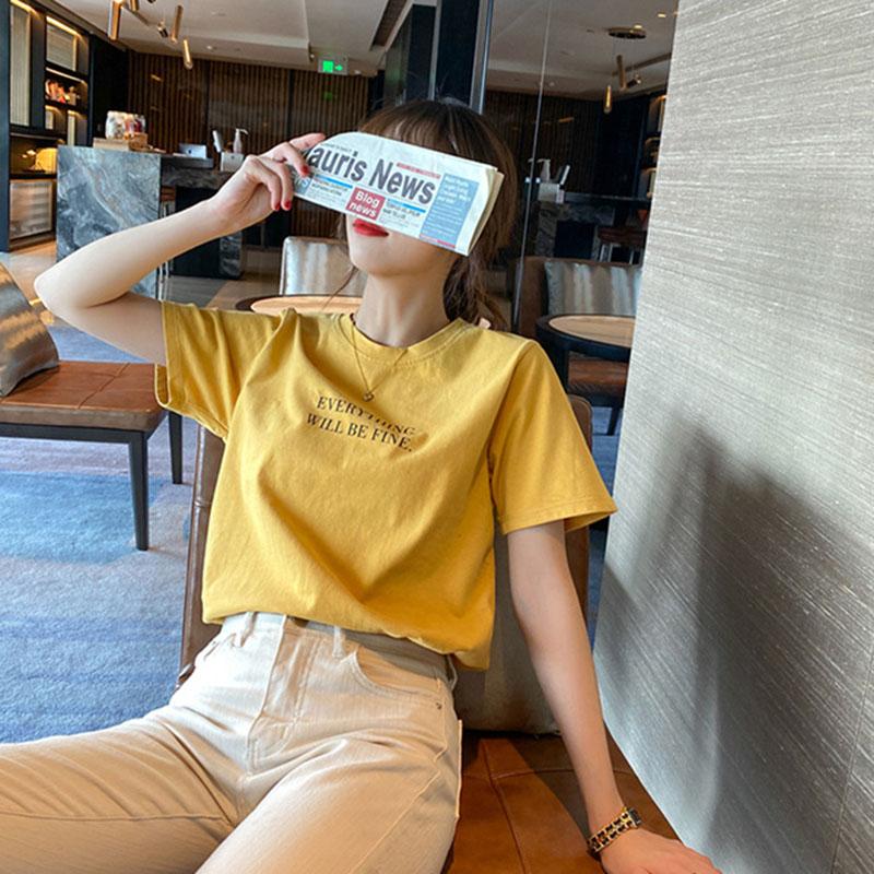 Women Summer Casual Short Sleeve O Neck Fashion Letter Printed Loose T Shirt Top