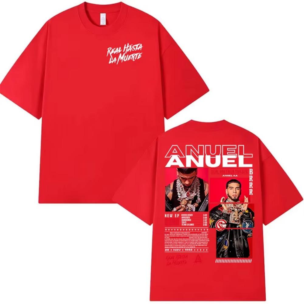 Rapper Anuel AA Real Hasta La Muerte Tour 2025 New Album T Shirts Men's Hip Hop Gothic T-Shirts 100% Short Sleeve T-Shirt