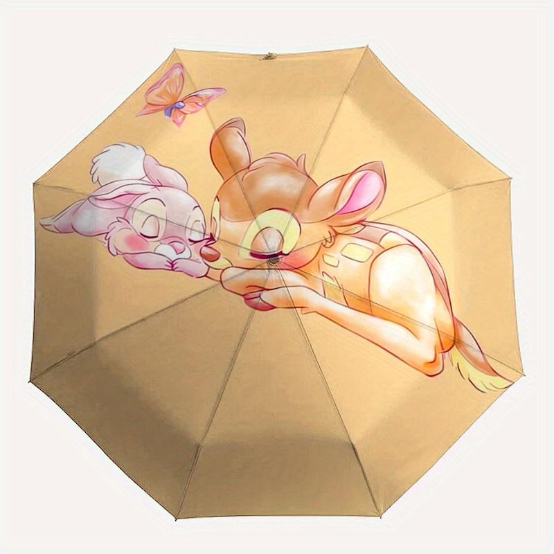 Bambi,Thumper Automatic Folding Umbrella - Simple 8-Rib Design, Bright Cartoon Pattern, Durable Iron Frame, Suitable For Travel, Outdoor, Be