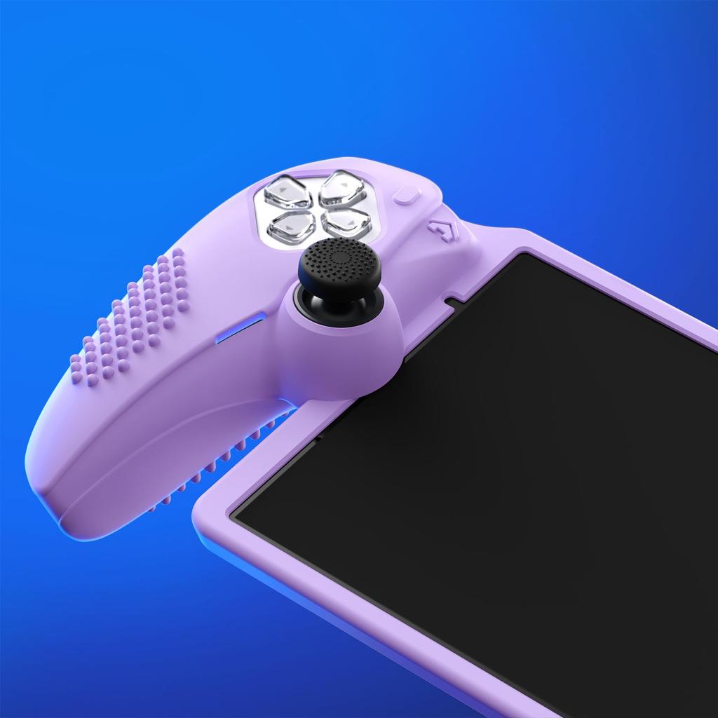 Protective cover case for PlayVital PS with 3D stud design for improved grip and stick compatible thumb grip cap Portal, anti-slip [Mauve Purple]