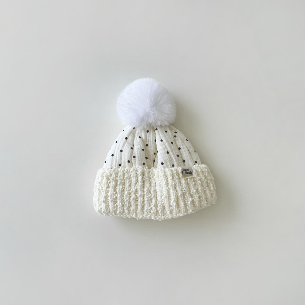 Chic Warm Baby Hat for Boy Girl Simplicity Black Dot Style Kids Knitted Hat Fury Ball Autumn Winter Thicken Plush Cotton Beanie