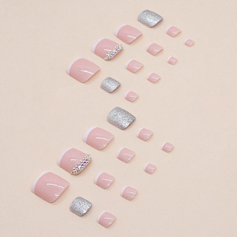 24 Pcs Glossy Toe Nails Red Shiny Glitter False Nails With  Artificial Manicure Reusable Fake Nails For Women
