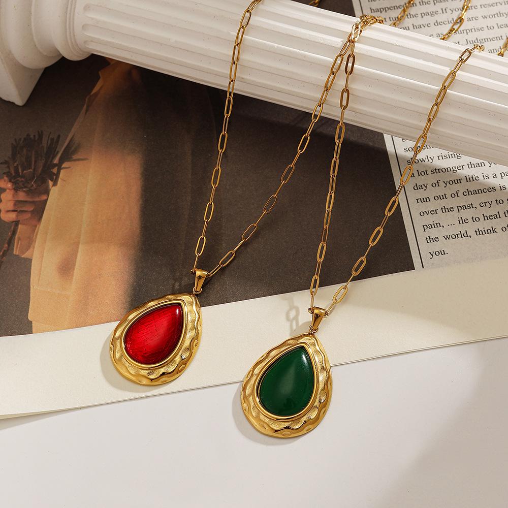 18k Gold-Plated Adjustable Stainless Steel Bohemian Necklace with Gemstone