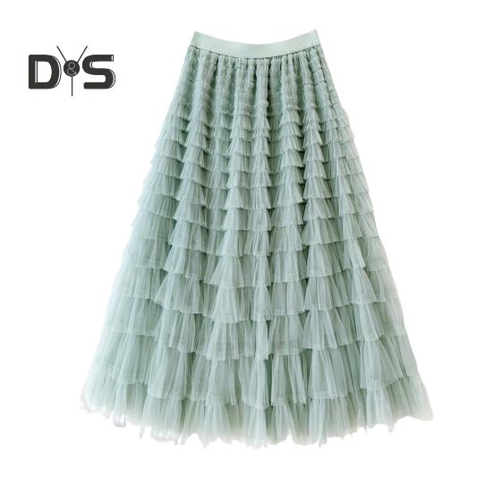 Dámská dortová sukně Jednobarevná sukně středního pasu Dlouhá sukně s elastickým pasem Síťovaný lem A-linii Maxi sukně pro každodenní nošení