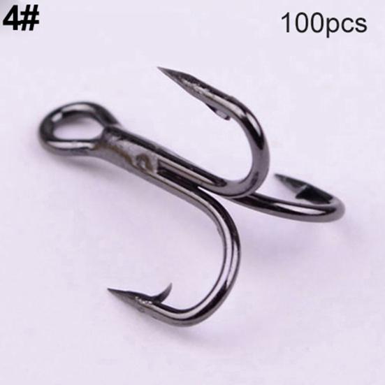 100 Stück Drillinge aus Hartstahl, 7 Größen, 2/4/6/8/10/12 Angelhaken-Gerät