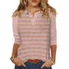 T-shirt imprimé boutonné à manches 3/4 pour femme - Haut basique à col en V - Mode quotidienne - Week-end