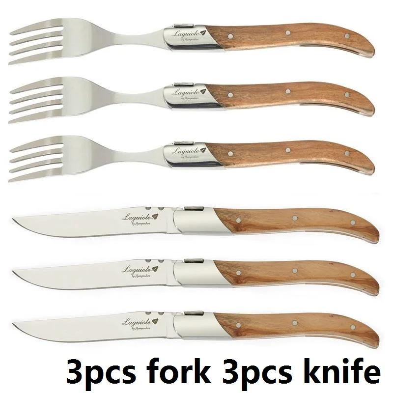 

6pcs 304 Stainless Steel Steak Knives Dinner Knifes Olive Wood Handle Dinnerware Set Japanese Wooden Cutlery 8.7
