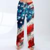 Women’s Wide Leg Drawstring Waist Pants Flag Print Loose Fit Long Trousers for Casual and Everyday Wear