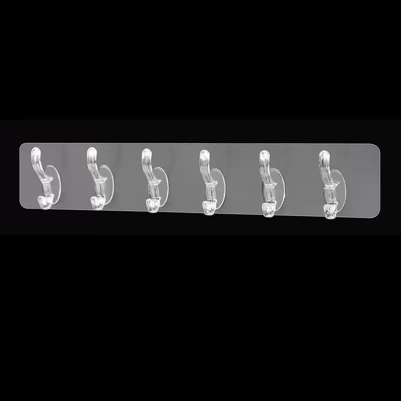 6 Hooks Transparent Holder Rack Bathroom Towel Sponge Storage Hanger Living Room Hat Clothes Seamless Hook Organiser